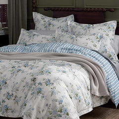 Manor Floral Premium Smooth Sateen Reversible Sham - Blue, Euro