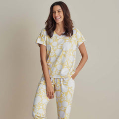 Printed Pima Cotton Women's Jogger Pants Pajama Set - Avignon, XL