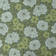 Large Blooms Traditional Wallpaper - Green, Roll