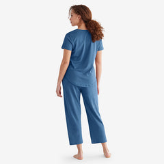 Pima Cotton Women's Cropped Pajama Set - Blue Denim, XS