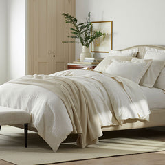 Jacquard Leaf Yarn-Dyed Premium Smooth Supima® Cotton Wrinkle-Free Sateen Flat Bed Sheet - Ivory, Twin/Twin XL