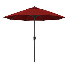 Round Outdoor Patio Umbrella, Aluminum with Auto Tilt Crank - Black Finish, Jockey Red, 9'