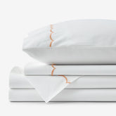 Embroidered Scallop Classic Cool Cotton Percale Bed Sheet Set - Melon, Full