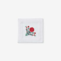 Embroidered Novelty Cocktail Napkins, Set of 4 - Poinsettia