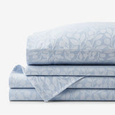 Jacquard Leaf Yarn-Dyed Premium Smooth Supima® Cotton Wrinkle-Free Sateen Bed Sheet Set - Blue Shadow, King