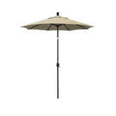 6' Round Outdoor Patio Umbrella, Aluminum with Push Button Tilt - Black Finish, Antique Beige