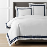 Double Border Premium Smooth Supima® Cotton Wrinkle-Free Sateen Duvet Cover - Navy, Full/Queen