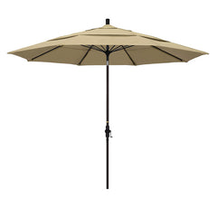 Round Outdoor Patio Umbrella, Fiberglass with Twist Tilt - Bronze Finish, Antique Beige, 11'