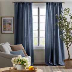 Linen Blackout Window Curtain - Blue, 63 in.