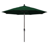 Round Outdoor Patio Umbrella, Fiberglass with Twist Tilt - Black Finish, Forest Green, 11'