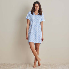 Printed Pima Cotton Women's Nightgown - Lisbon Blue, S