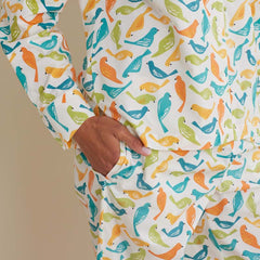 Printed Poplin Women's Button-Down Pajama Set - Spring Birds, L