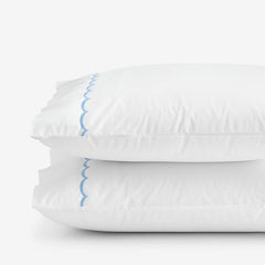 Embroidered Scallop Classic Cool Cotton Percale Pillowcase Set - Blue, King