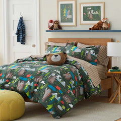 Bear Camp Classic Cool Organic Cotton Percale Duvet Cover Set - Green Multi, Full/Queen