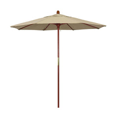 Round Outdoor Patio Umbrella, Wood with Manual Lift - Antique Beige, 7.5'