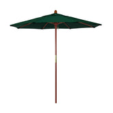 Round Outdoor Patio Umbrella, Wood with Manual Lift - Forest Green, 7.5'