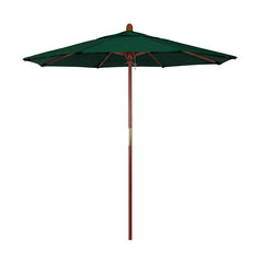 Round Outdoor Patio Umbrella, Wood with Manual Lift - Forest Green, 7.5'