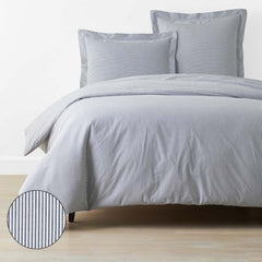 Classic Stripes and Plaids Cool Yarn-Dyed Cotton Percale Duvet Cover - Stripe White/Blue, King/Cal. King