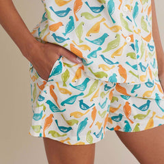 Printed Poplin Women's Shorts Set - Spring Birds, L