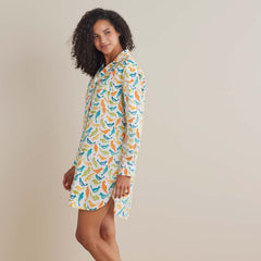 Printed Poplin Women's Nightshirt - Spring Birds, M