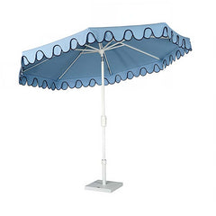 9' Round Double Scallop Outdoor Patio Umbrella, Aluminum with Auto Tilt and Crank Lift - Navy
