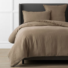Premium Breathable Washed Linen Solid Duvet Cover - Pine Bark, Full/Queen