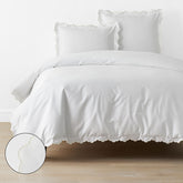 Embroidered Scallop Classic Smooth Sateen Solid Duvet Cover - Ivory, King/Cal King