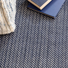 Herringbone Handwoven Cotton Rug - Navy, 2' 6" x 8' Runner