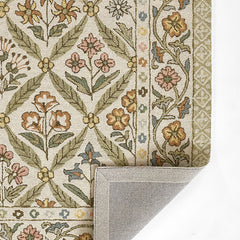 Floral Border Hand Tufted Wool Rug - Green Multi, 4' x 6'