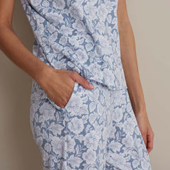 Printed Pima Cotton Women's Jogger Pants Pajama Set - Blue Garden, L