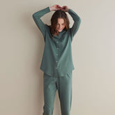 Pima Cotton Women's Button-Down Pajama Set - Green Mist, L