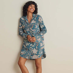Printed Poplin Women's Nightshirt - Birds & Flowers, XL