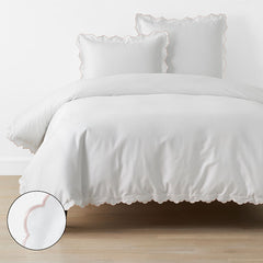 Embroidered Scallop Classic Smooth Sateen Solid Duvet Cover - Blush, Full/Queen