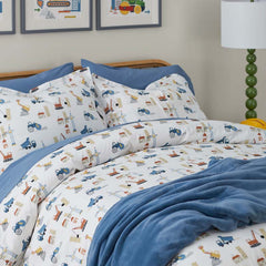 City Builders Classic Cool Organic Cotton Percale Duvet Cover Set - White Multi, Full/Queen