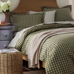 Classic Stripes and Plaids Cool Yarn-Dyed Cotton Percale Flat Bed Sheet - Windowpane Green, King/Cal. King