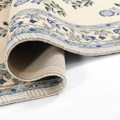 Floral Border Hand Tufted Wool Rug - Blue, 8' x 10'