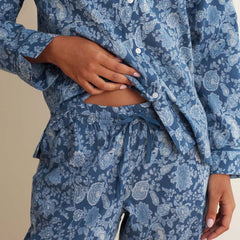 Printed Voile Women's Cropped Pajama Set - Indigo Floral, S