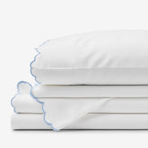 Embroidered Scallop Classic Smooth Sateen Solid Bed Sheet Set - Light Blue, Twin XL