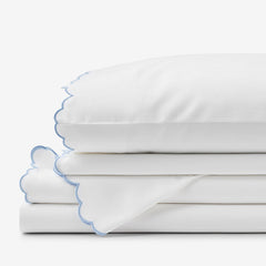 Embroidered Scallop Classic Smooth Sateen Solid Bed Sheet Set - Light Blue, Twin XL