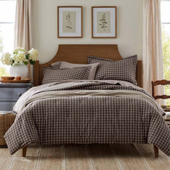 Classic Stripes and Plaids Cool Yarn-Dyed Cotton Percale Reversible Comforter - Windowpane Brown, Full/Queen