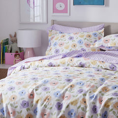 Gingham Classic Cool Organic Cotton Percale Bed Sheet Set - Lilac, Twin
