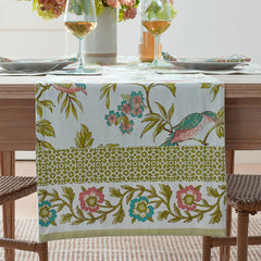 Garden Floral Cotton Table Runner - Spring Birds, 16 in. x 108 in.