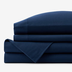 Premium Ultra-Cozy Cotton Velvet Flannel Bed Sheet Set - Navy, Twin