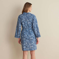 Printed Voile Women's Kimono Robe - Indigo Floral, XS/S