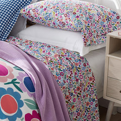 Joyful Mini Flower Classic Cool Organic Cotton Percale Bed Sheet Set - White Multi, Queen