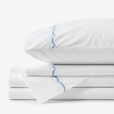 Embroidered Scallop Classic Cool Cotton Percale Bed Sheet Set - Blue, King