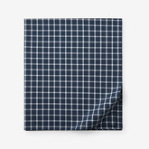 Classic Stripes and Plaids Cool Yarn-Dyed Cotton Percale Flat Bed Sheet - Windowpane White/Navy, King/Cal. King