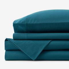 Classic Ultra-Cozy Cotton Velvet Flannel Bed Sheet Set - Teal, Twin XL