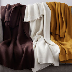 Classic All Season Breathable Cotton Knit Throw - Gold
