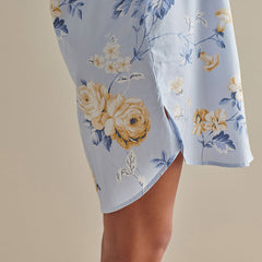 Printed Poplin Women's Nightshirt - Blue Floral, L